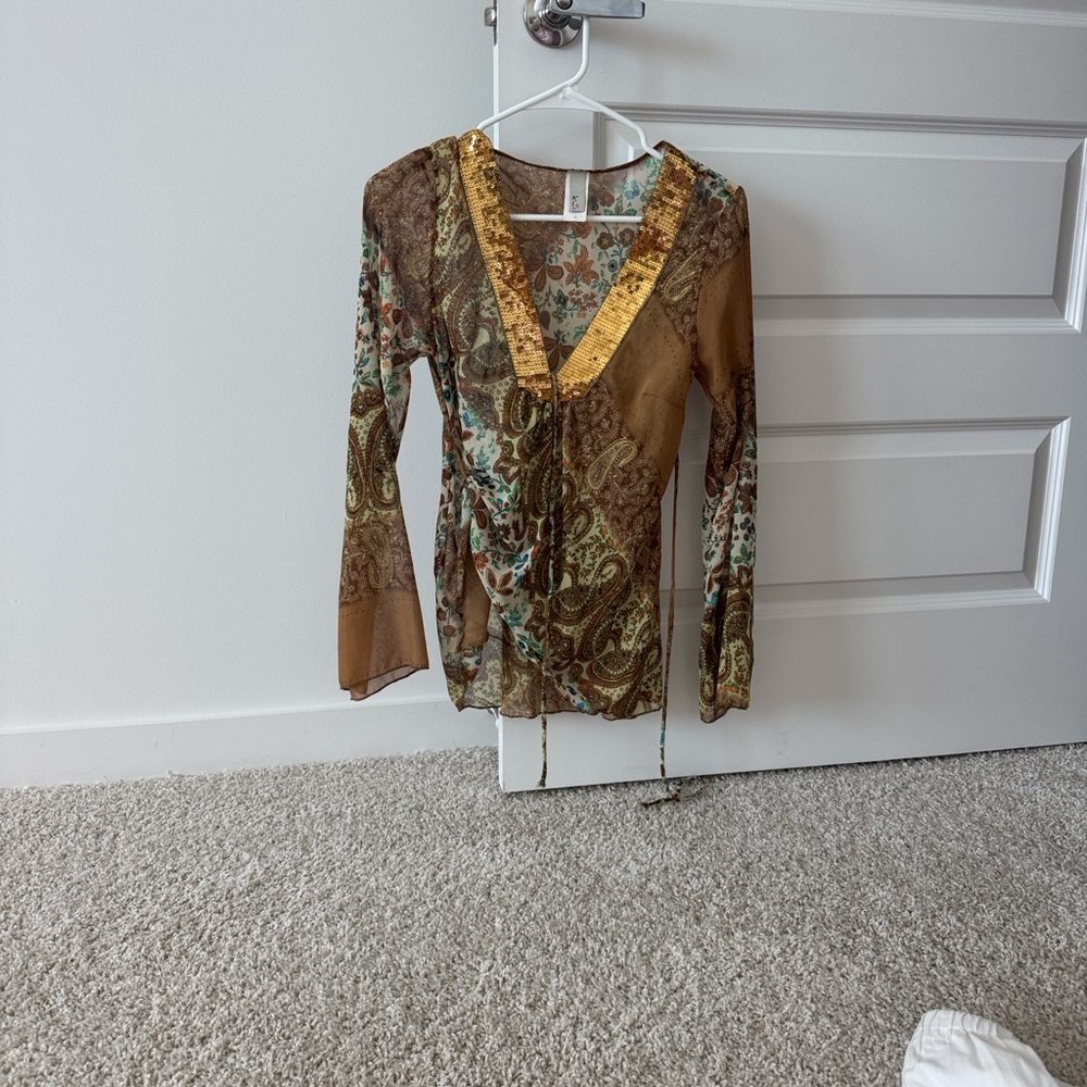 Vintage sequin Elegant Paisley V-Neck Blouse